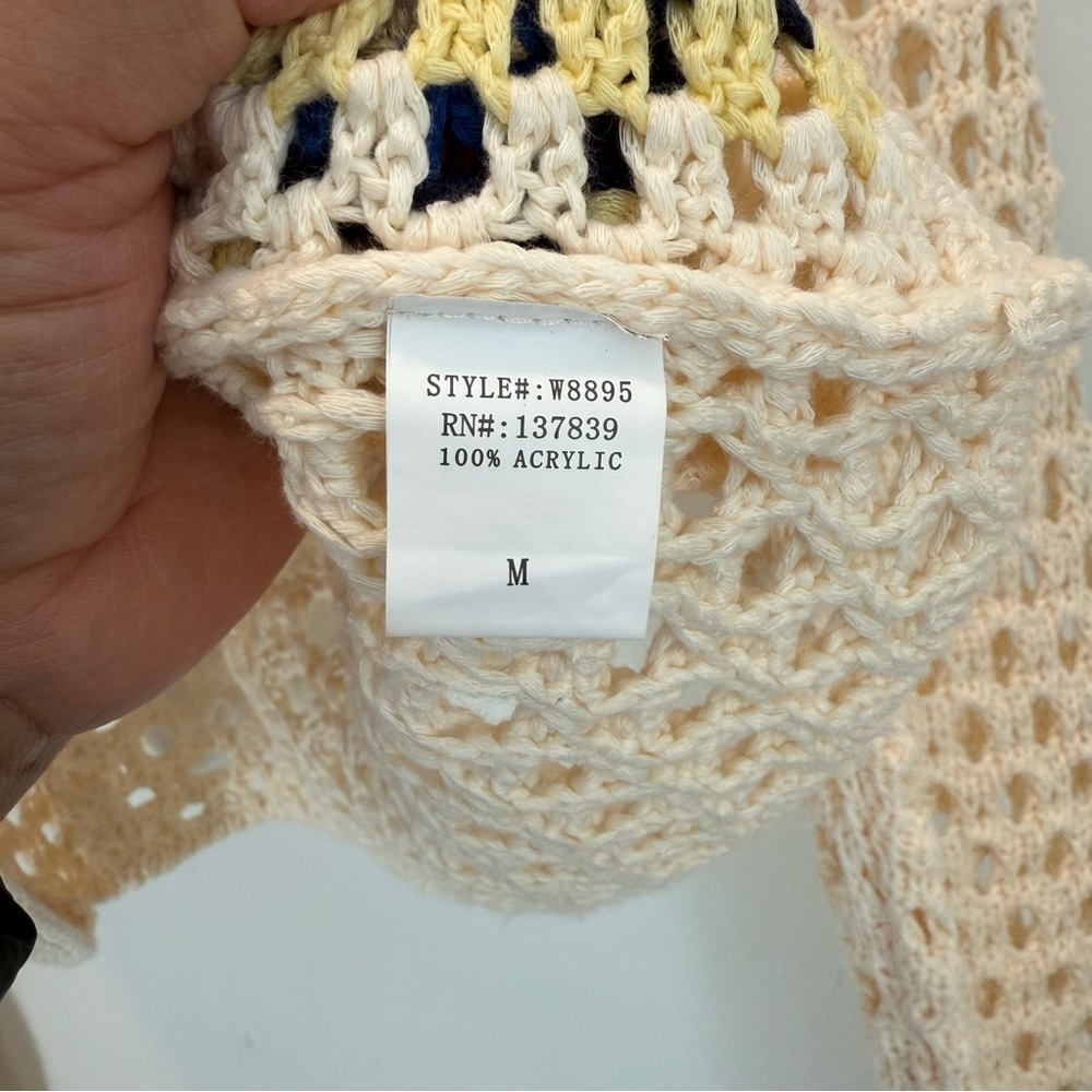 Debut Crochet Cream Granny Square Cardigan Sweater size M - Picture 5 of 11